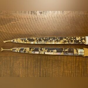 Vintage Gold Fleck Lucite Taper Candlesticks 8”